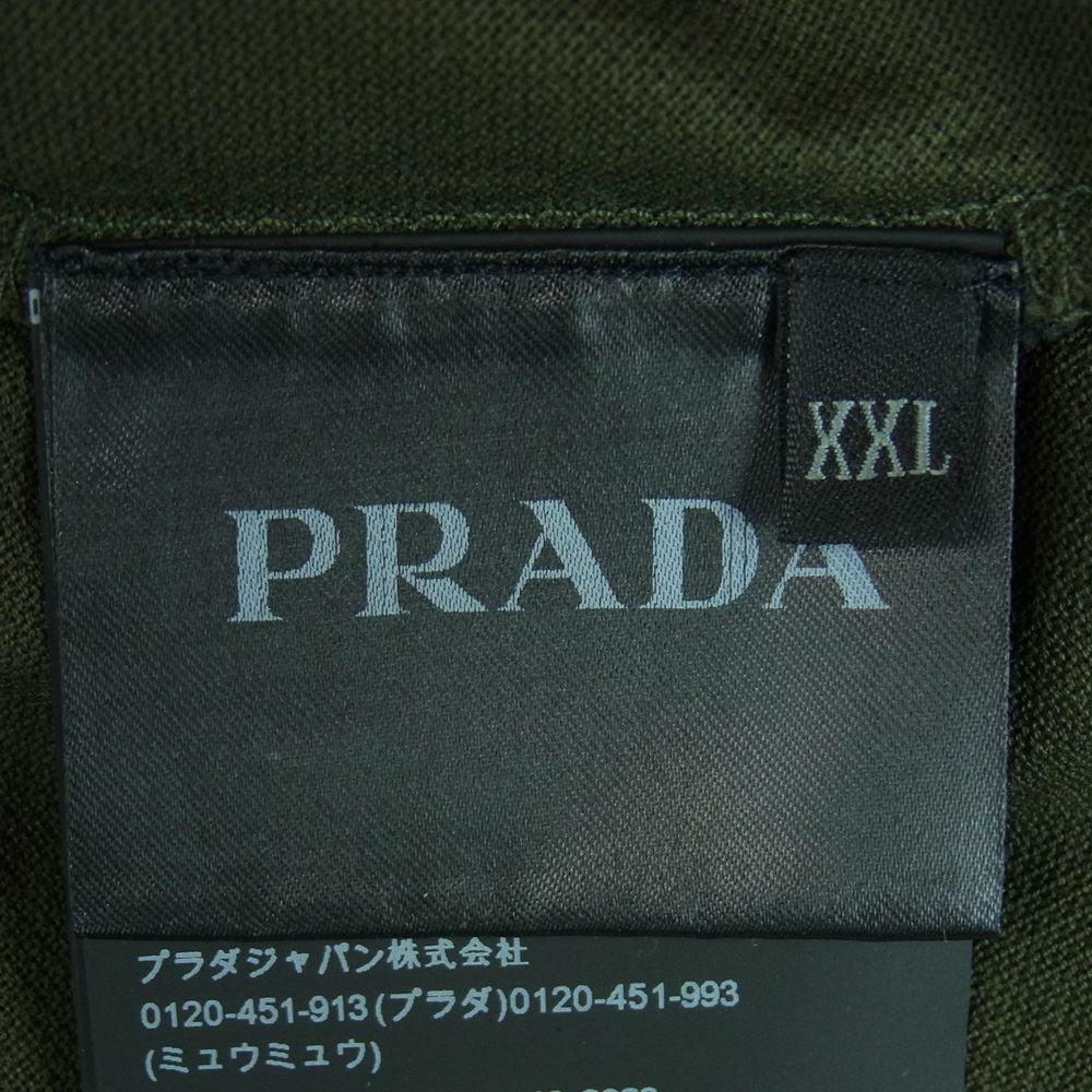 PRADA プラダ UJN444 ロゴ パッチ コットン バイカラー 半袖 ポロ シャツ グリーン系 ブラック系 XXL【美品】【中古】
