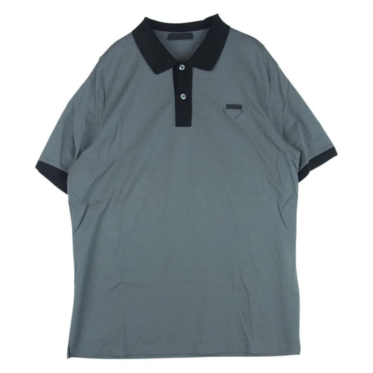 PRADA プラダ UJN444 ロゴ パッチ コットン バイカラー 半袖 ポロ シャツ グレー系 ブラック系 XXL【美品】【中古】