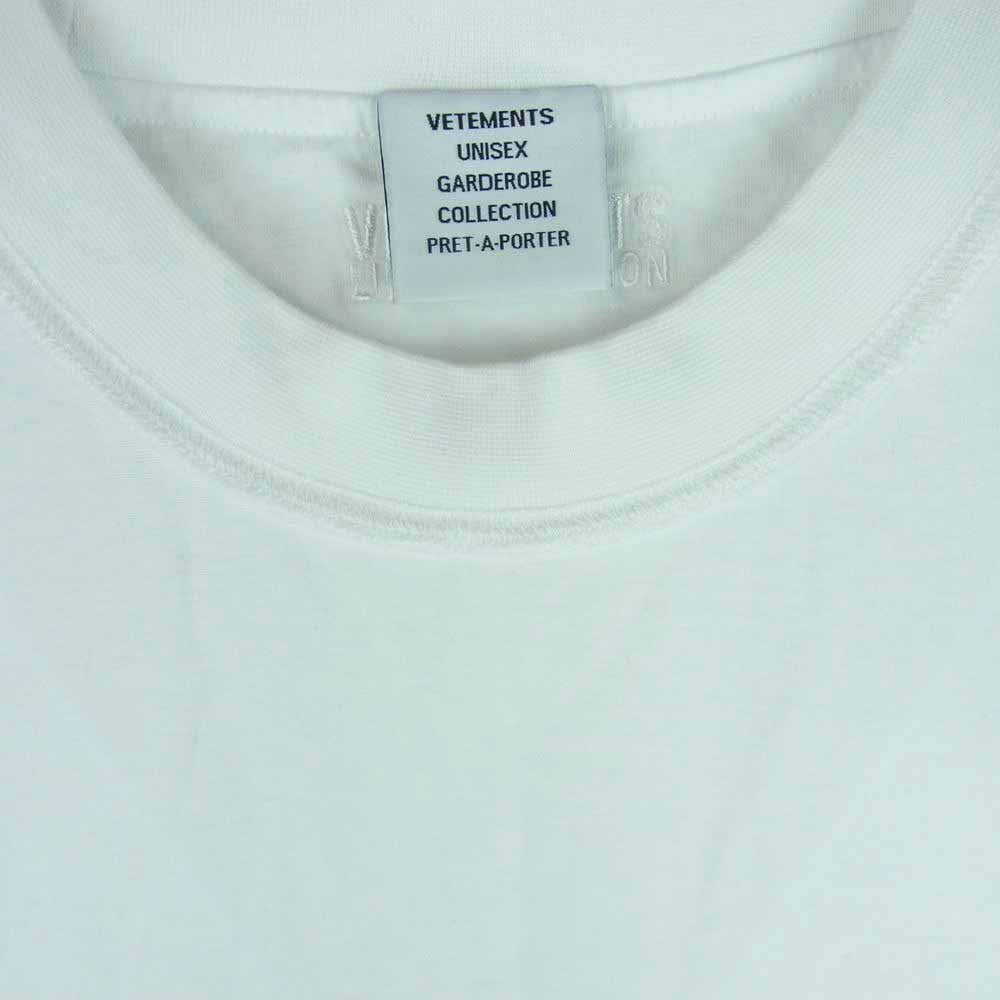 VETEMENTS ヴェトモン UA53TR360W アウトステッチ 刺繍 ロゴ Tシャツ 半袖 ポルトガル製 ホワイト系 S【美品】【中古】