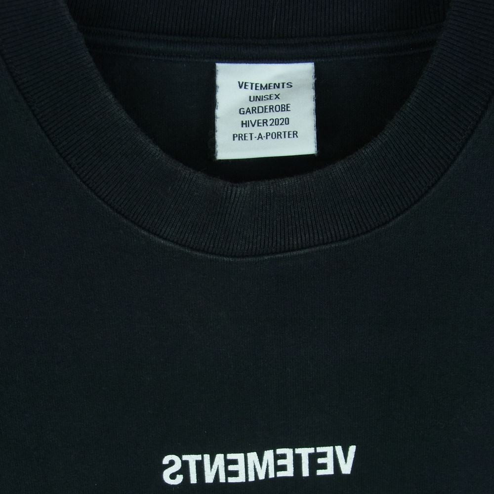 VETEMENTS ヴェトモン 19AW AH2020TRXX BIG TAG ビッグ タグ フロント ロゴ 半袖 Tシャツ ポルトガル製 ブラック系 M【中古】
