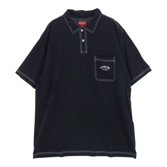 Supreme シュプリーム 20AW Contrast Stitch Polo コントラスト ステッチ シャツ 半袖 ブラック系 L【中古】