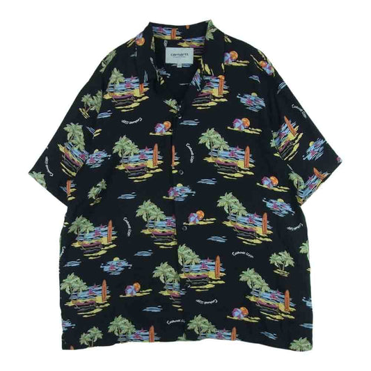 Carhartt カーハート BEACH SHIRT レーヨン アロハ 半袖 シャツ カンボジア製 ブラック系 L【中古】