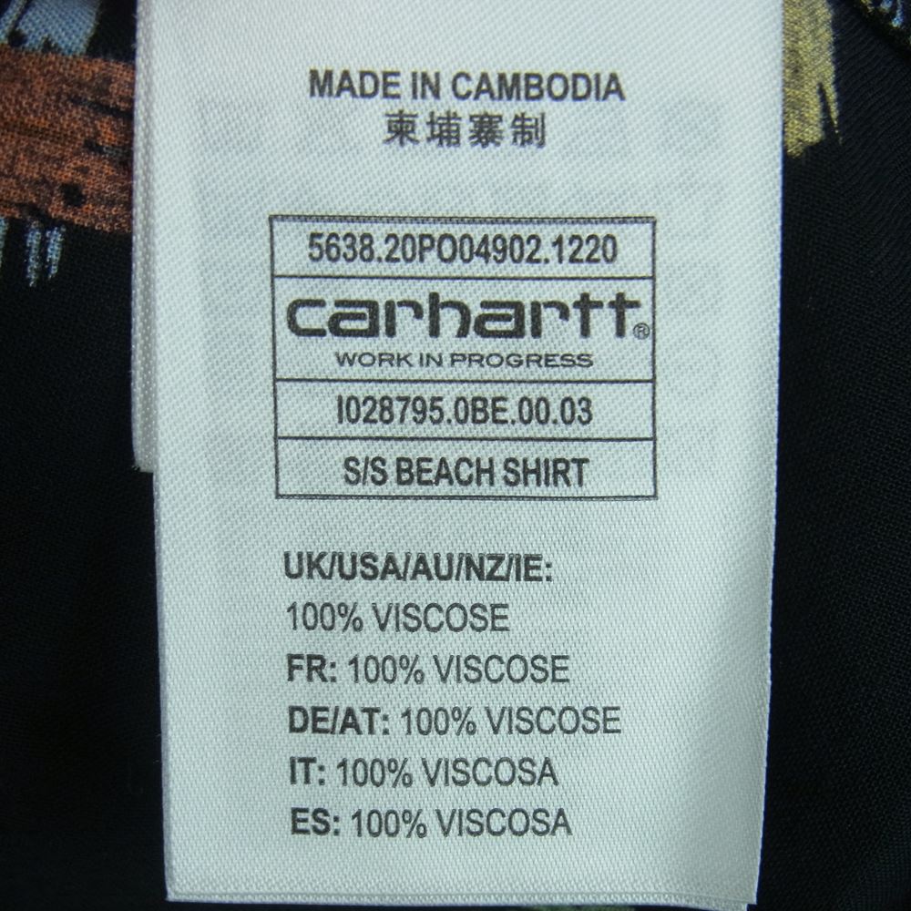 Carhartt カーハート BEACH SHIRT レーヨン アロハ 半袖 シャツ カンボジア製 ブラック系 L【中古】