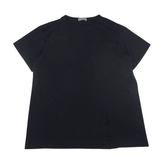 Yohji Yamamoto POUR HOMME ヨウジヤマモトプールオム 20SS HN-T11-077 ディオラマ スムース チャイナ ボタン ラウンド ネック 半袖  TEE Tシャツ ブラック系 3【中古】