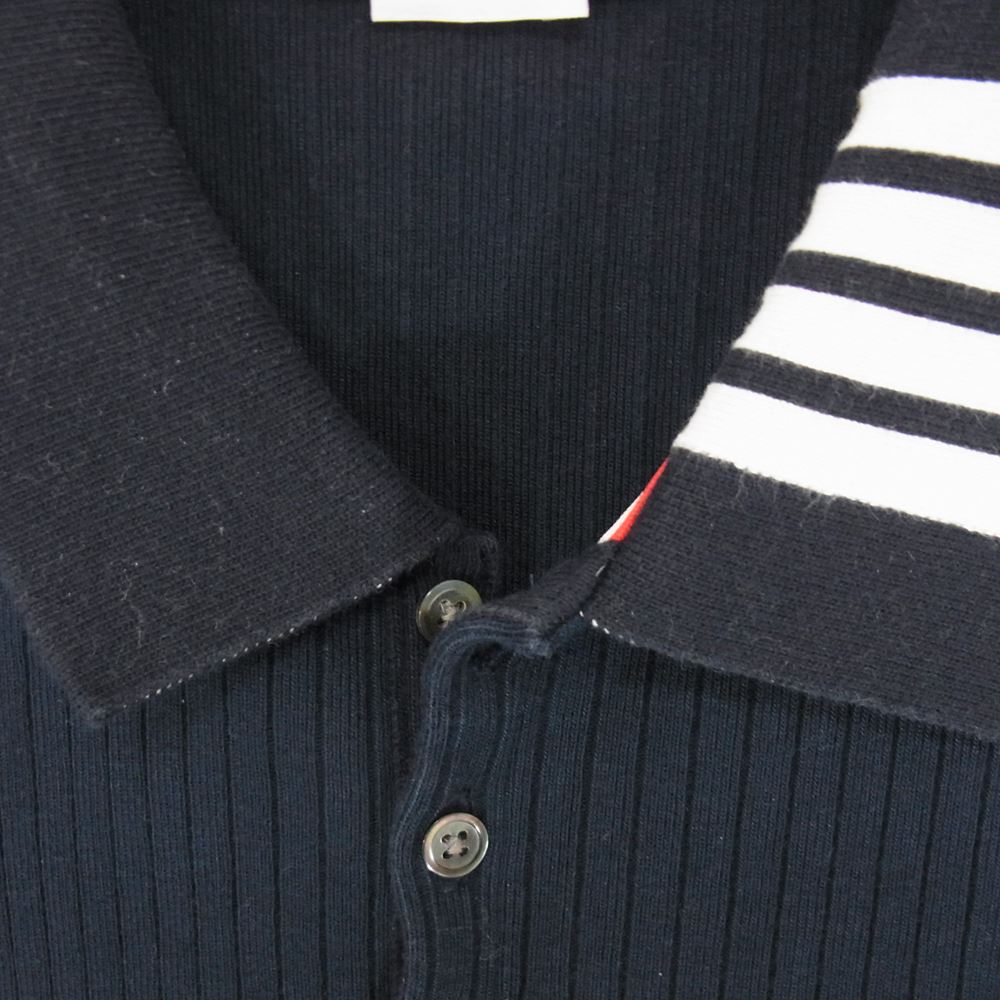 トム ブラウン 23SS  MJP116A 07063 415 国内正規品 ネイビー コットン リブ ショート スリーブ ポロ 半袖 シャツ ネイビー系 4【中古】