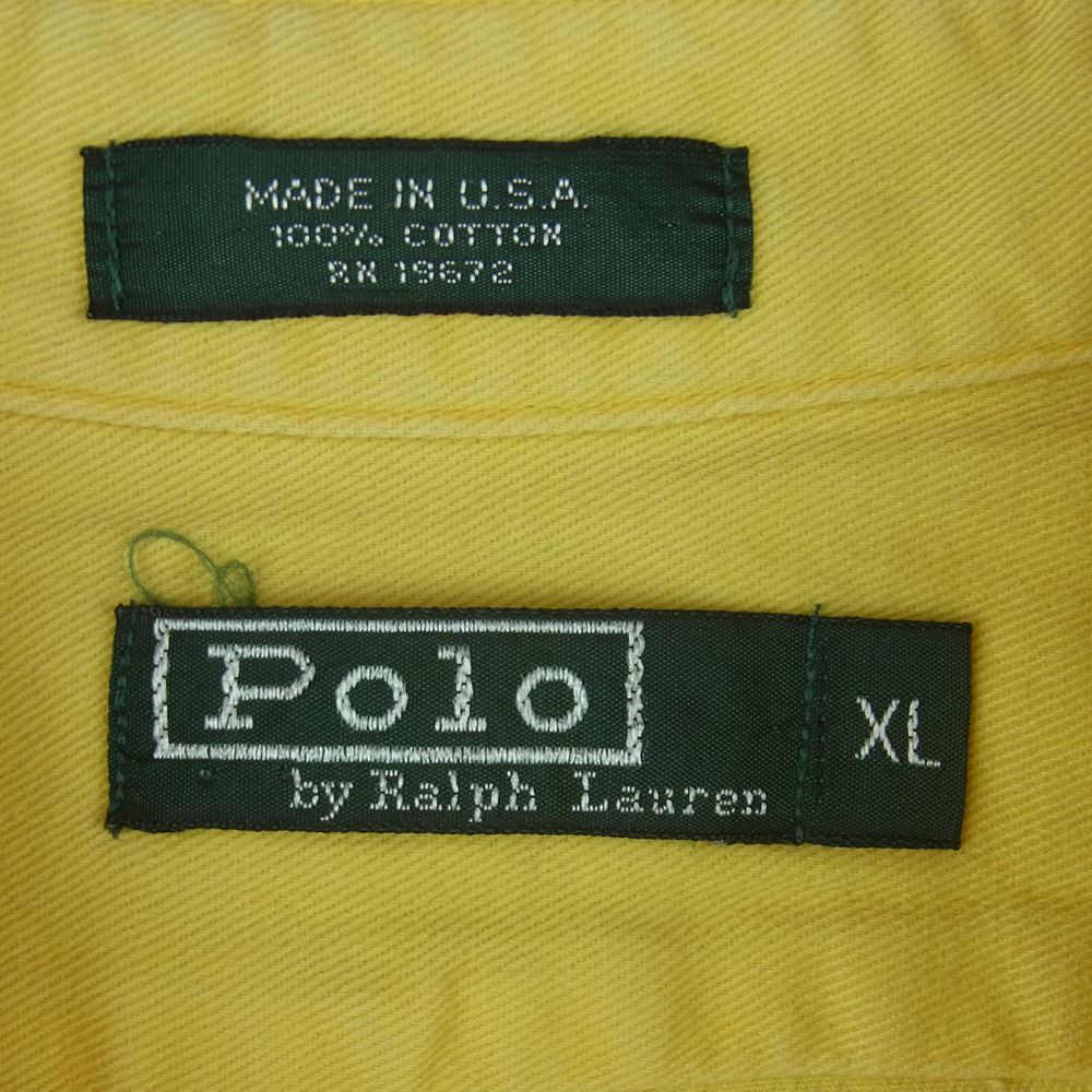 POLO RALPH LAUREN ポロ・ラルフローレン 90s コットン 長袖 ボタンダウン シャツ イエロー系 XL【中古】
