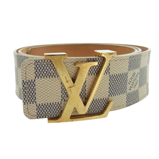 LOUIS VUITTON ルイ・ヴィトン M9609 ダミエ アズール サンチュール LV イニシャル レザー ベルト オフホワイト系 グレー系【中古】