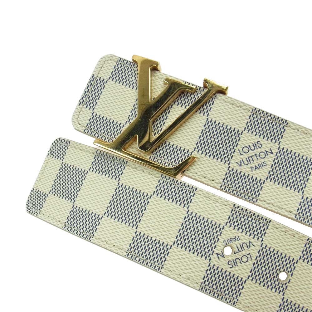 LOUIS VUITTON ルイ・ヴィトン M9609 ダミエ アズール サンチュール LV イニシャル レザー ベルト オフホワイト系 グレー系【中古】