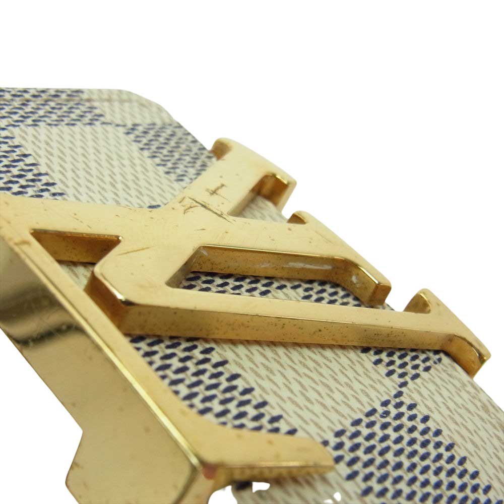 LOUIS VUITTON ルイ・ヴィトン M9609 ダミエ アズール サンチュール LV イニシャル レザー ベルト オフホワイト系 グレー系【中古】