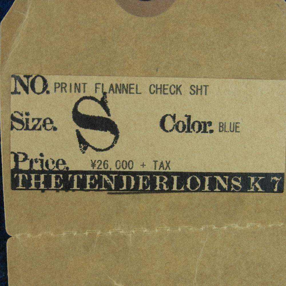 TENDERLOIN テンダーロイン T-PRINT FLANNEL CHECK SHT BLUE プリント フランネル チェック 長袖 シャツ ブルー系 ブラック系 S【美品】【中古】
