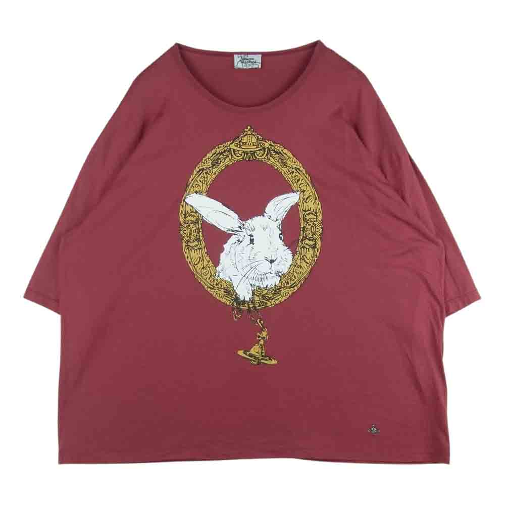 Vivienne WestwoodMAN ヴィヴィアンウエストウッドマン VW-LP-86397 オーブ ORB 刺繍 ラビット プリント オーバーサイズ Tシャツ ワインレッド系 550 F【中古】