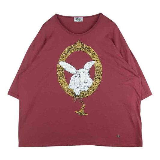 Vivienne WestwoodMAN ヴィヴィアンウエストウッドマン VW-LP-86397 オーブ ORB 刺繍 ラビット プリント オーバーサイズ Tシャツ ワインレッド系 550 F【中古】