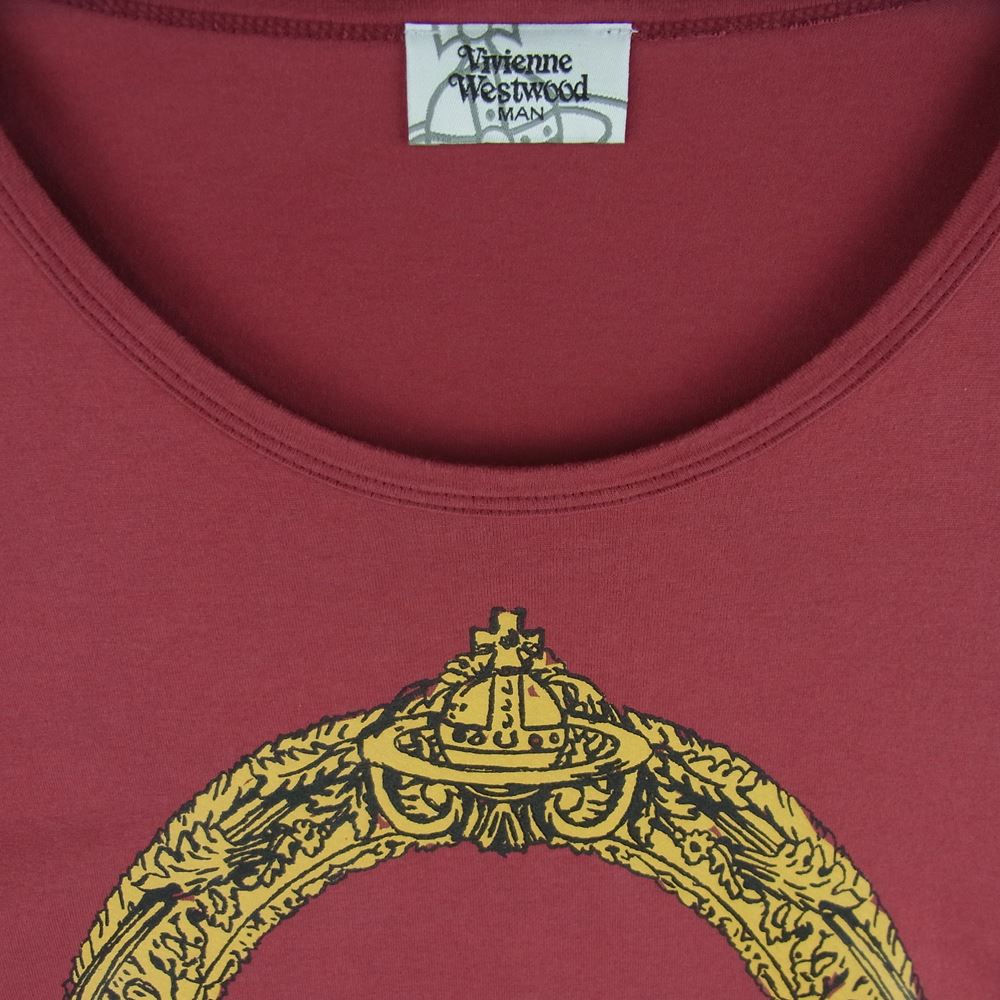 Vivienne WestwoodMAN ヴィヴィアンウエストウッドマン VW-LP-86397 オーブ ORB 刺繍 ラビット プリント オーバーサイズ Tシャツ ワインレッド系 550 F【中古】