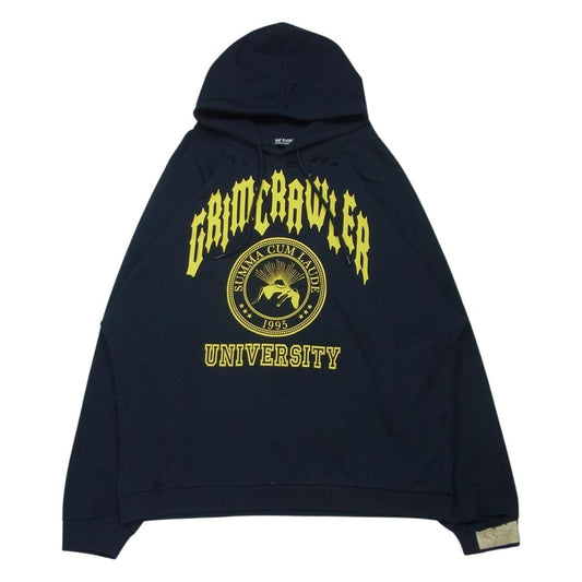 RAF SIMONS ラフシモンズ 22SS 221-M178 DESTROYED OVERSIZED HOODIE NAVY デストロイ加工 オーバーサイズ フーディ スウェット パーカー ダークネイビー系 S【中古】