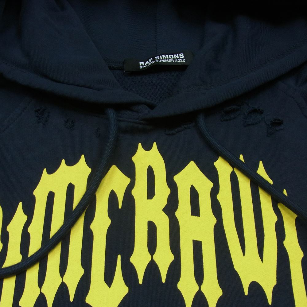 RAF SIMONS ラフシモンズ 22SS 221-M178 DESTROYED OVERSIZED HOODIE NAVY デストロイ加工 オーバーサイズ フーディ スウェット パーカー ダークネイビー系 S【中古】