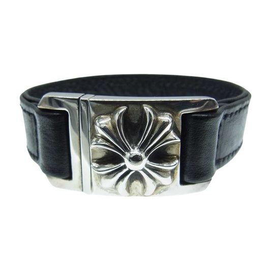 CHROME HEARTS クロムハーツ（原本有） HARNESS CLASP ハーネス クラスプ レザー ブレスレット ブラック系 シルバー系 7【中古】
