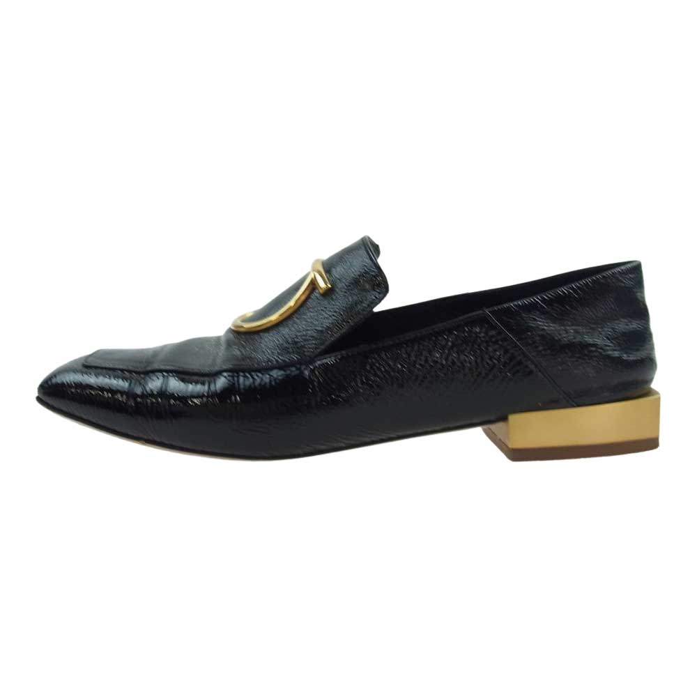 Salvatore Ferragamo サルヴァトーレフェラガモ スクエアトゥ レザー パンプス  ブラック系 ゴールド系 8c【中古】