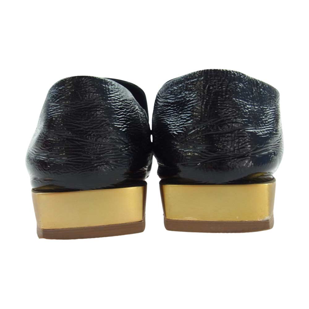 Salvatore Ferragamo サルヴァトーレフェラガモ スクエアトゥ レザー パンプス  ブラック系 ゴールド系 8c【中古】