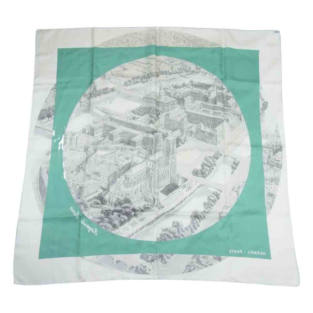 HERMES エルメス フランス製 シルクカレ 90  Regarde Paris パリを眺める スカーフ グリーン系【中古】
