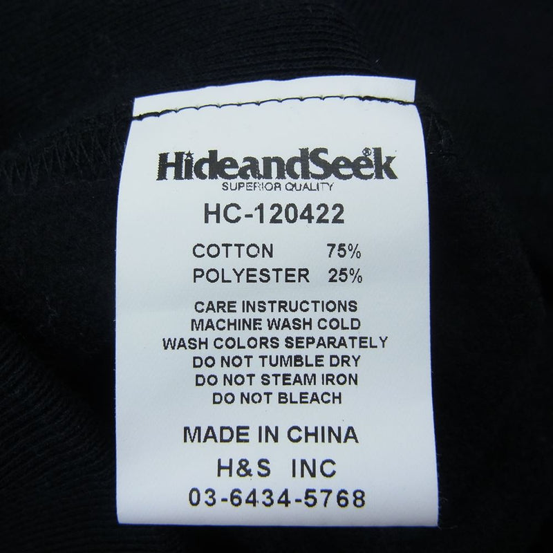 HideandSeek ハイドアンドシーク HC-120422 Back Logo Hooded Sweat Shirt バックロゴ フーデッド スウェット シャツ プルオーバー パーカー ブラック系 M【中古】