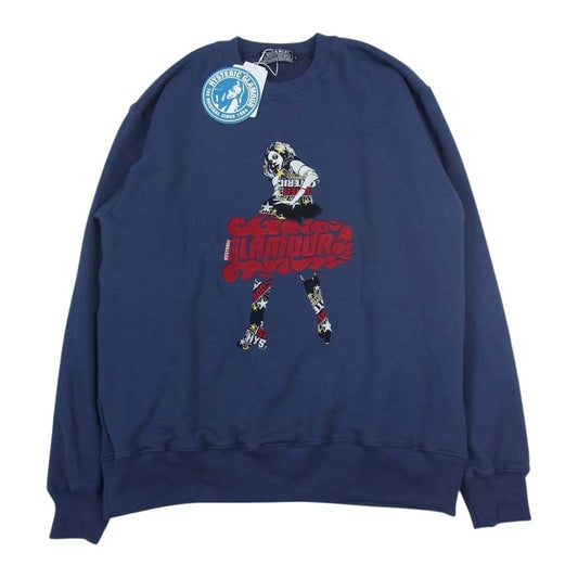 HYSTERIC GLAMOUR ヒステリックグラマー 02231CS07 VIXEN GIRL ガール 刺繍 スウェット クルーネック ネイビー系 L【新古品】【未使用】【中古】