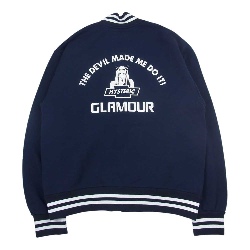 HYSTERIC GLAMOUR ヒステリックグラマー 02231CJ01 DEVIL MADE ME DO IT ジャンパー プリント スウェット スタジアム ジャケット スタジャン ネイビー系 L【極上美品】【中古】
