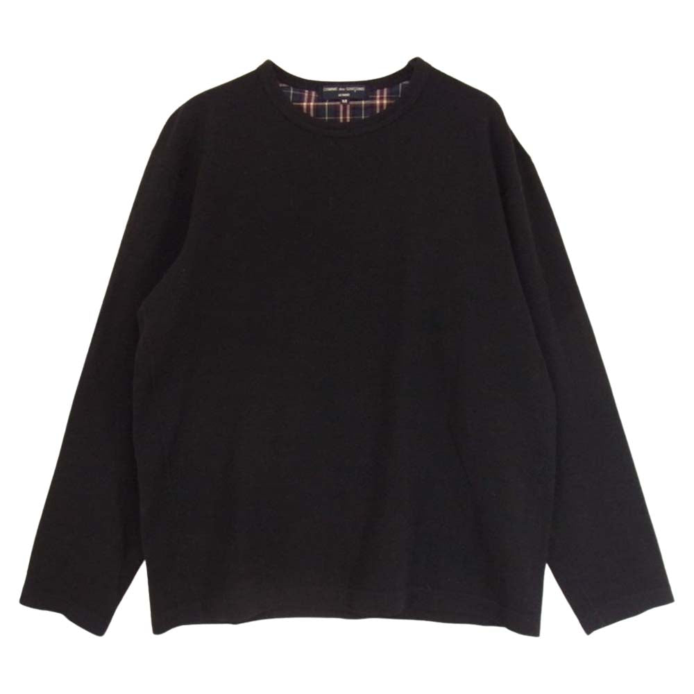 COMME des GARCONS HOMME コムデギャルソンオム AD2009 HD-T011 裏地チェック クルーネック セーター ニット ブラック系 M【中古】