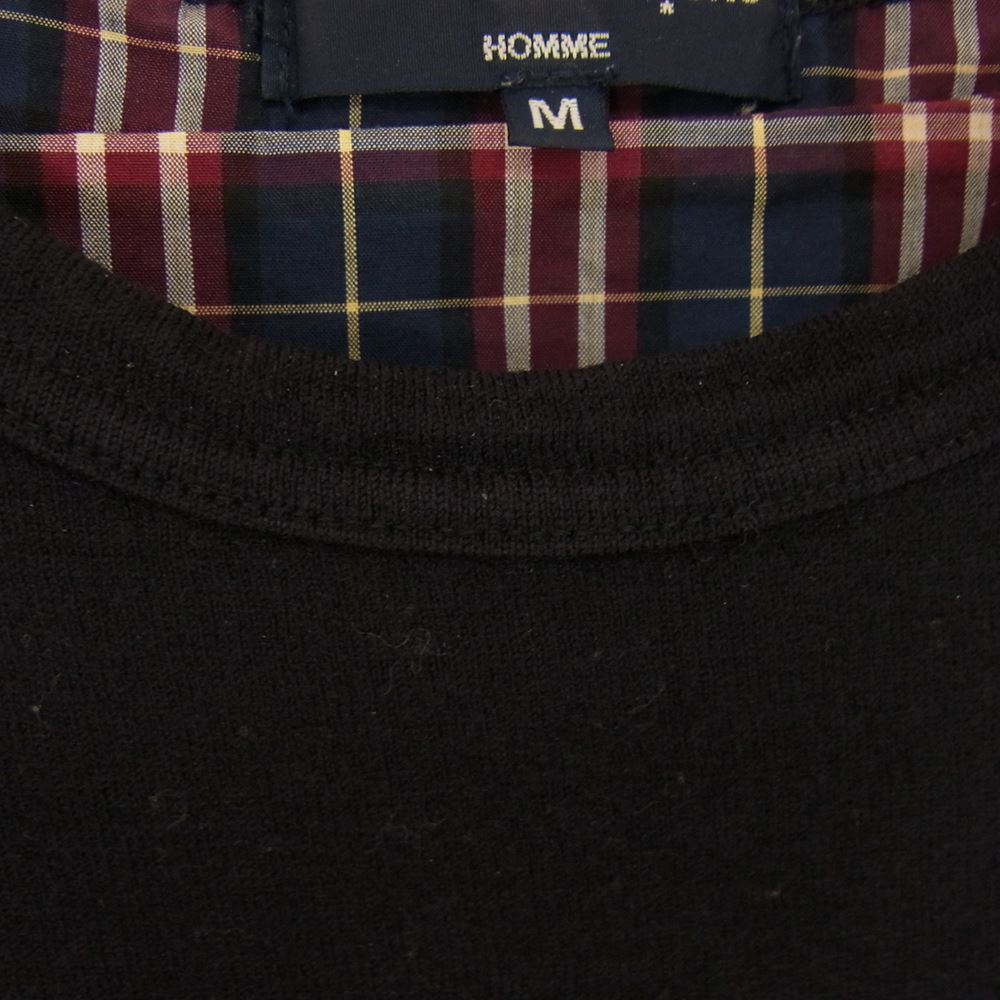 COMME des GARCONS HOMME コムデギャルソンオム AD2009 HD-T011 裏地チェック クルーネック セーター ニット ブラック系 M【中古】