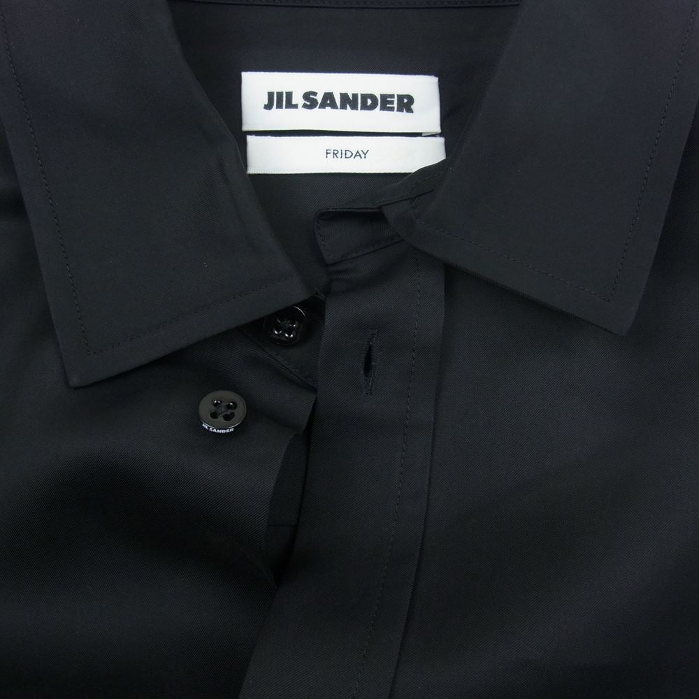 JIL SANDER ジルサンダー HS JM ZI 7121 国内正規品 7 DAYS SHIRTS Friday P.M シルク混レーヨン ロールタブ 長袖  シャツ ブラック系 38/15【美品】【中古】