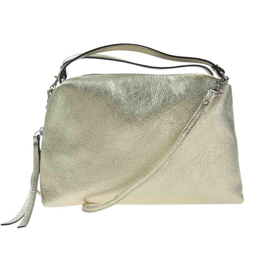 ジャンニキアリーニ  アリファ M シルバー 2Way ハンド ショルダー バッグ ゴールド系【中古】