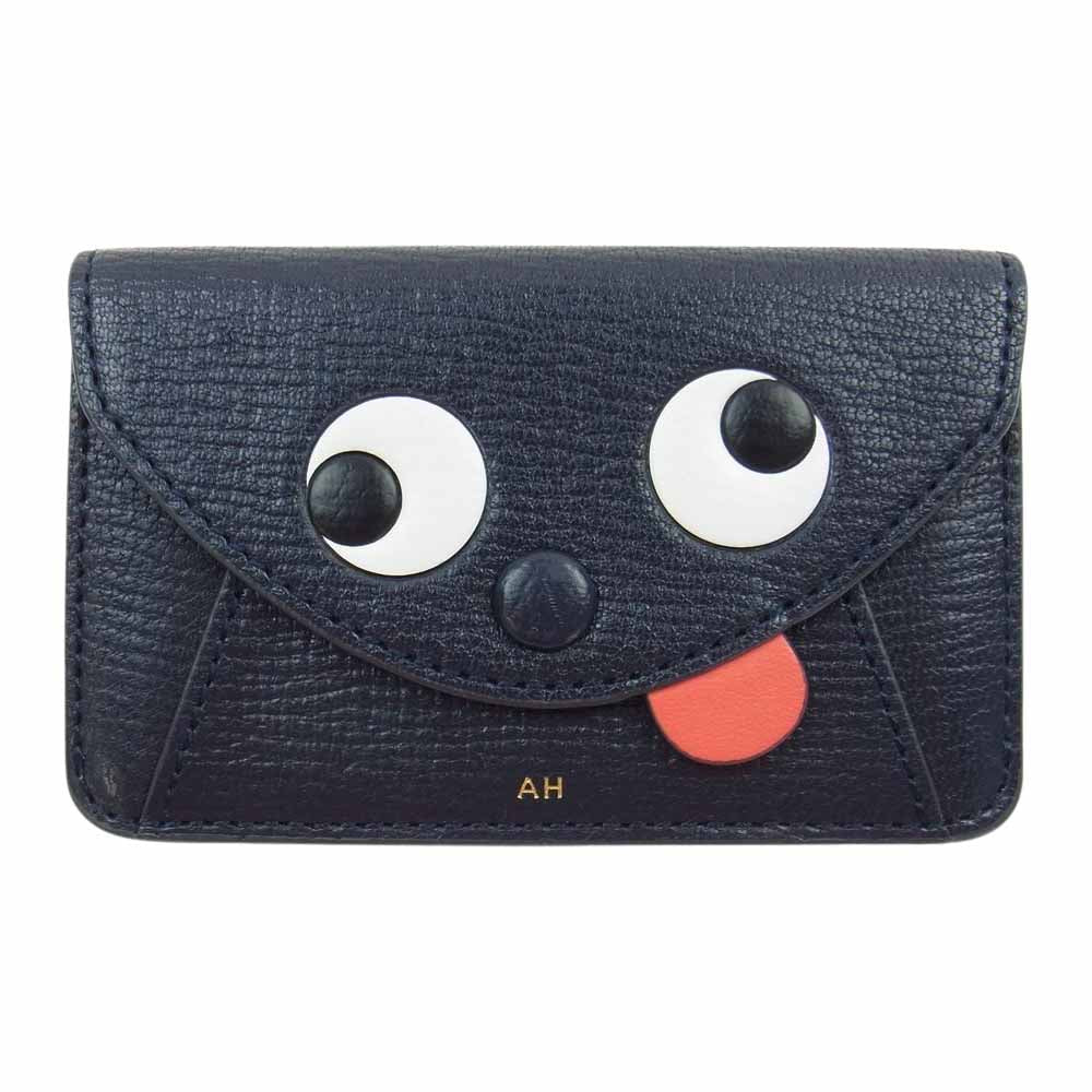 Anya Hindmarch アニヤ・ハインドマーチ ZANY フェイス カードケース ダークネイビー系 ピンク系【美品】【中古】