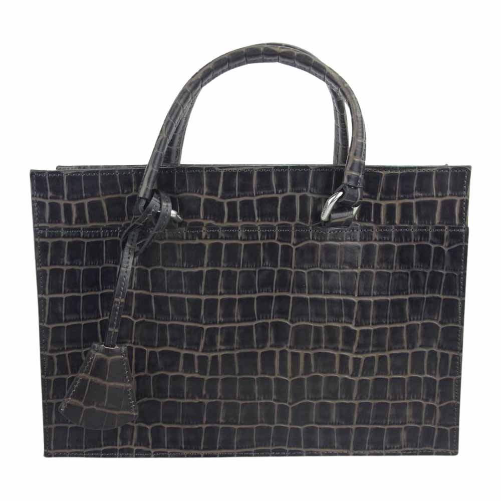 aniary アニアリ クロコ 型押し ハンド バッグ 日本製 ダークブラウン系【美品】【中古】