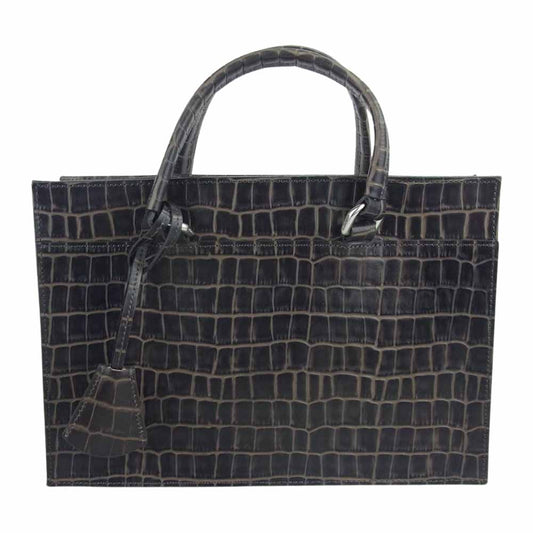 aniary アニアリ クロコ 型押し ハンド バッグ 日本製 ダークブラウン系【美品】【中古】