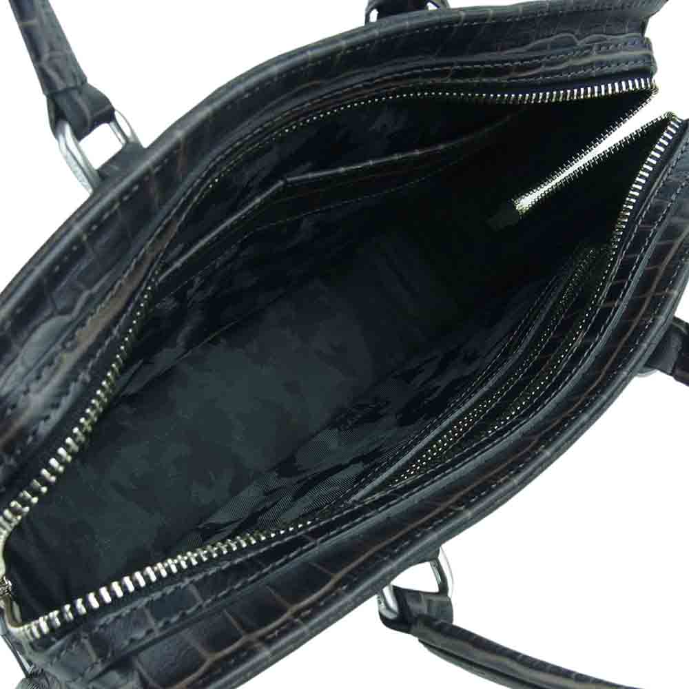 aniary アニアリ クロコ 型押し ハンド バッグ 日本製 ダークブラウン系【美品】【中古】