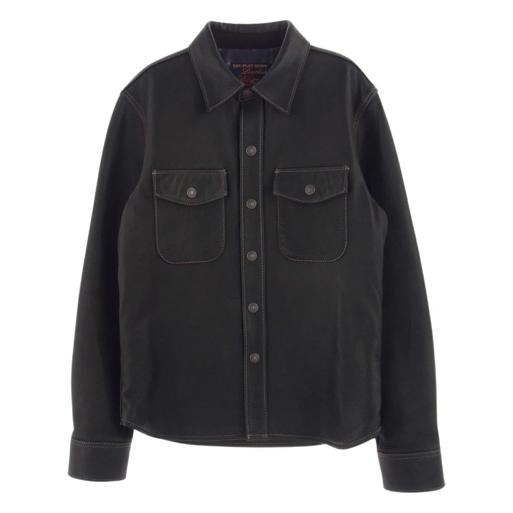 THE FLAT HEAD ザフラットヘッド FN-LS-DS001 DEERSKIN SHIRT ディアスキン レザー シャツ ジャケット ブラック系 36【美品】【中古】