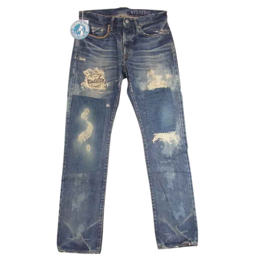 HYSTERIC GLAMOUR ヒステリックグラマー 0253AP15 ダメージ加工 スタッズ パッチワーク クラッシュ デニム 32インチ インディゴブルー系 32【新古品】【未使用】【中古】