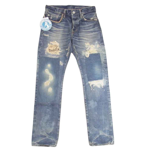 HYSTERIC GLAMOUR ヒステリックグラマー 0253AP15 ダメージ加工 スタッズ パッチワーク クラッシュ デニム 31インチ インディゴブルー系 31【新古品】【未使用】【中古】
