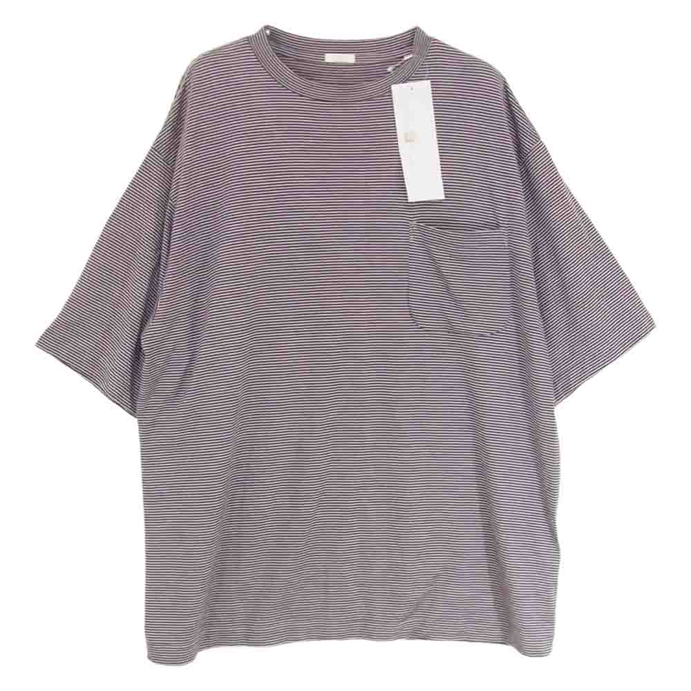 COMOLI コモリ 21SS T01-05006  ウール天竺 クルーネック ボーダー 半袖 カットソー ネイビー系 3【美品】【中古】