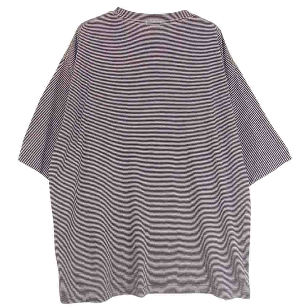 COMOLI コモリ 21SS T01-05006  ウール天竺 クルーネック ボーダー 半袖 カットソー ネイビー系 3【美品】【中古】