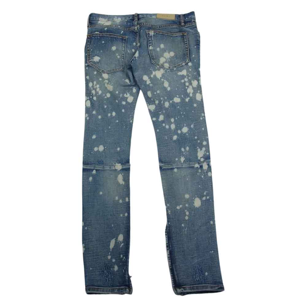 ミニマル ダメージ ペイント加工 裾ジップ ストレート デニム パンツ インディゴブルー系 32【中古】