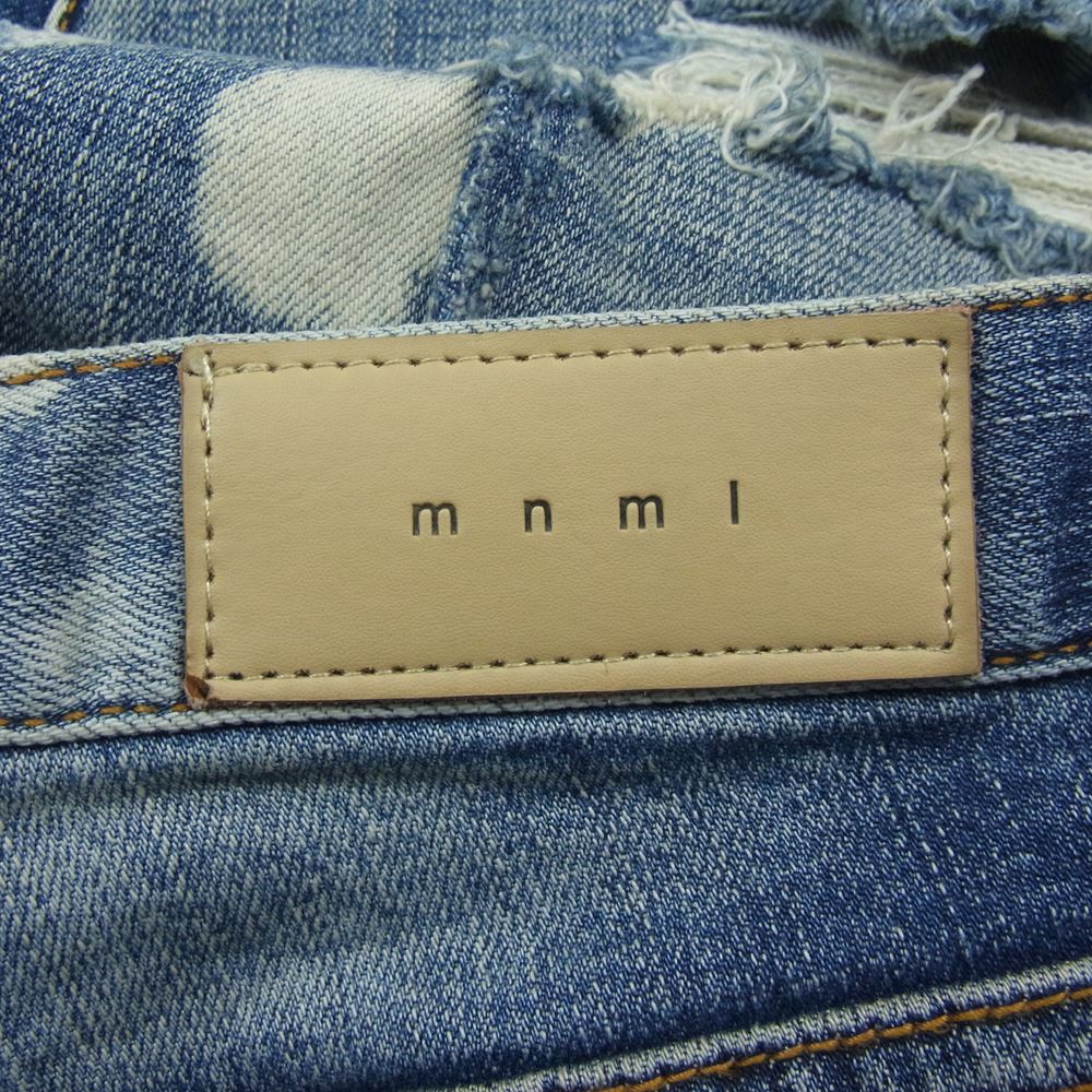 ミニマル ダメージ ペイント加工 裾ジップ ストレート デニム パンツ インディゴブルー系 32【中古】