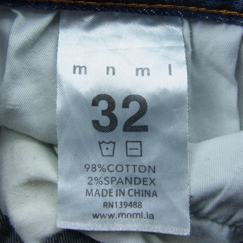 ミニマル ダメージ ペイント加工 裾ジップ ストレート デニム パンツ インディゴブルー系 32【中古】