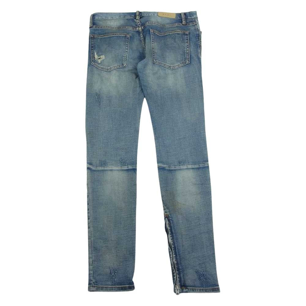 ミニマル ダメージ加工 裾ジップ ストレート デニム パンツ インディゴブルー系 32【中古】