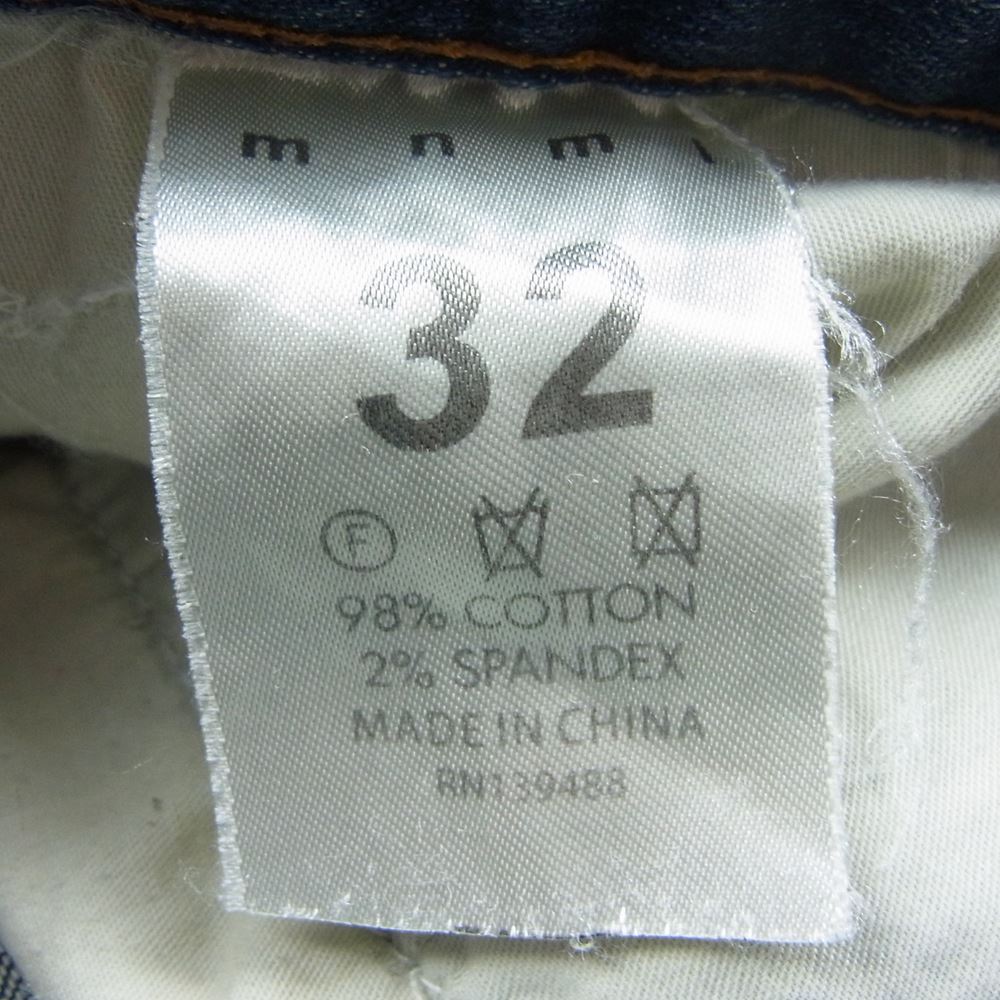 ミニマル ダメージ加工 裾ジップ ストレート デニム パンツ インディゴブルー系 32【中古】