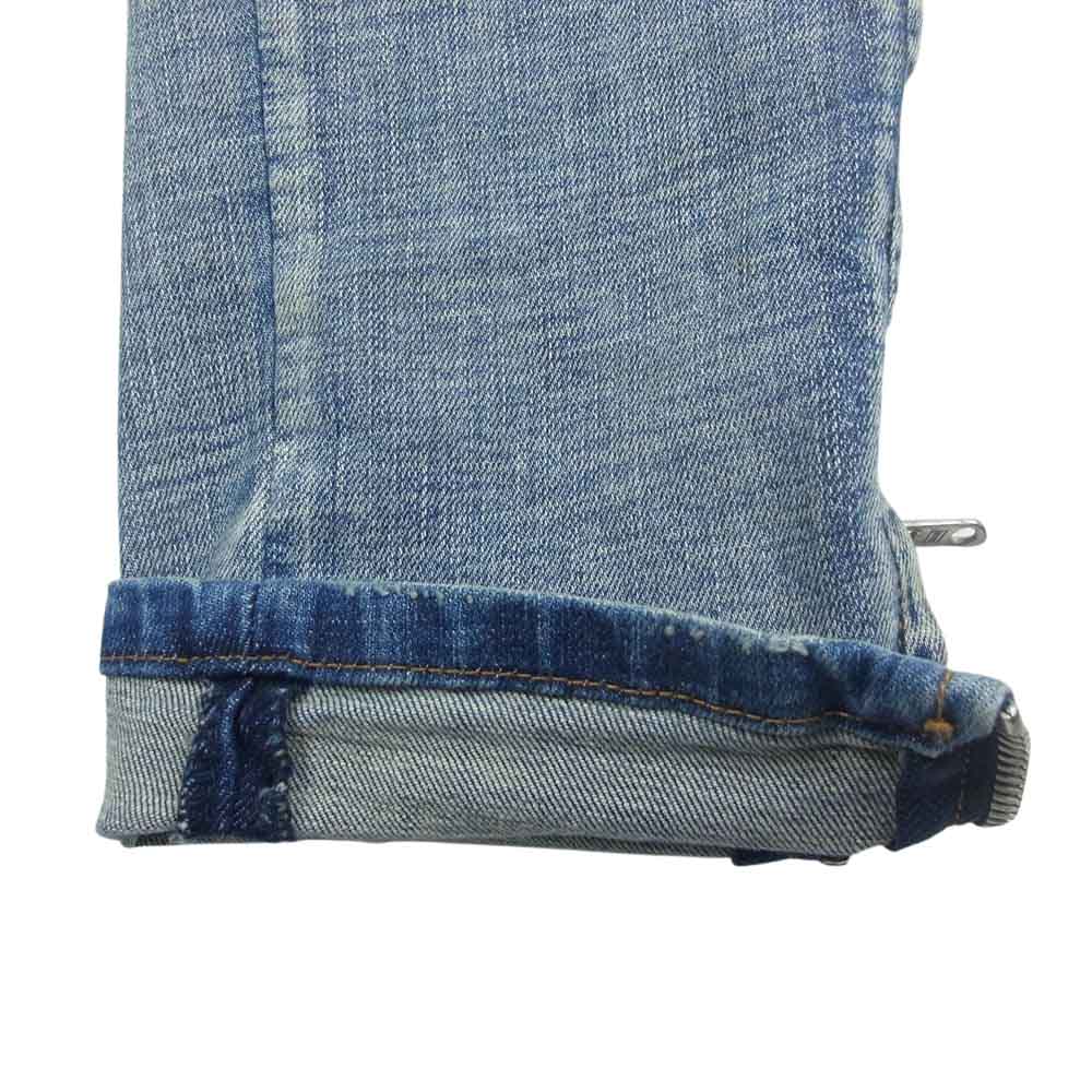 ミニマル ダメージ加工 裾ジップ ストレート デニム パンツ インディゴブルー系 32【中古】