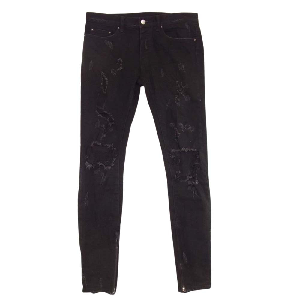 ミニマル ダメージ リペア加工 ブラック デニム パンツ ブラック系 32【中古】