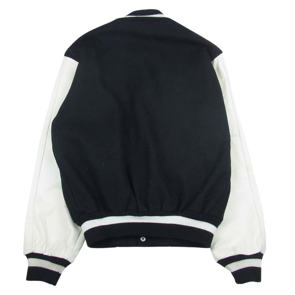 POST OVERALLS ポストオーバーオールズ レタード スタジアム ジャケット 袖レザー スタジャン  ブラック系 40【中古】