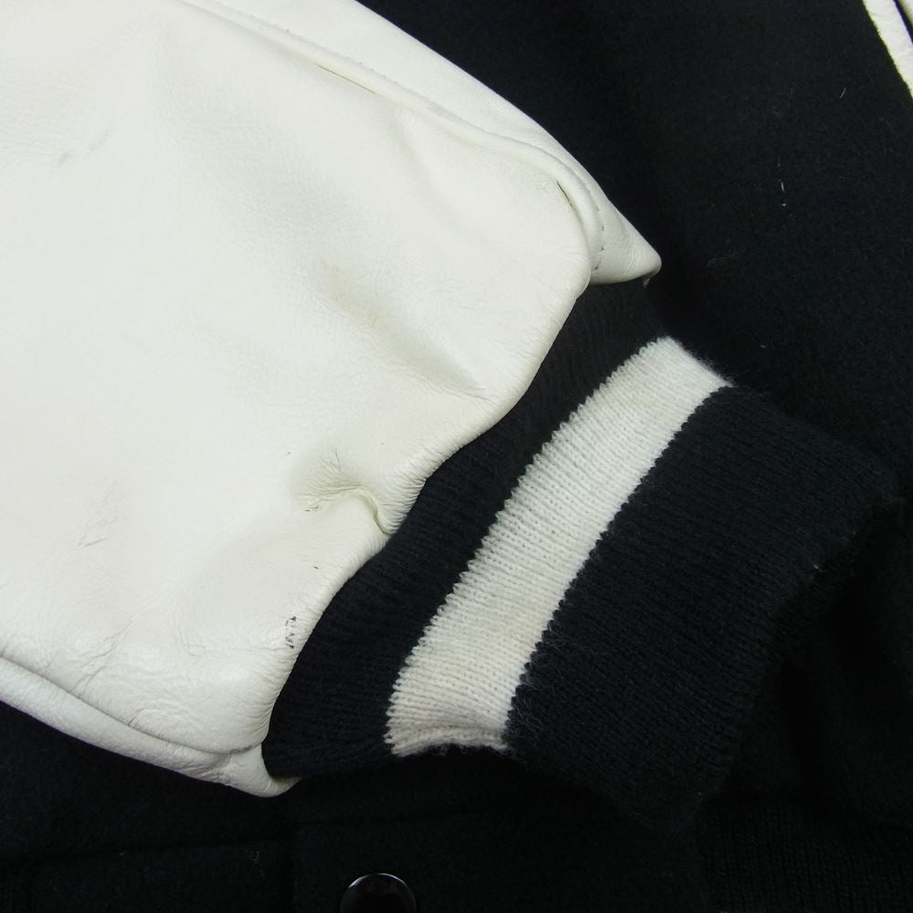 POST OVERALLS ポストオーバーオールズ レタード スタジアム ジャケット 袖レザー スタジャン  ブラック系 40【中古】