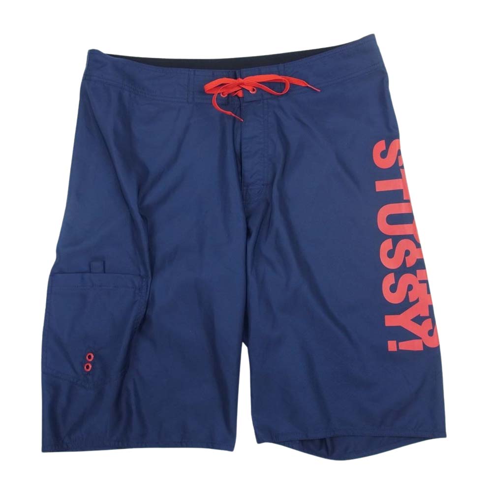 STUSSY ステューシー サイドロゴプリント ショーツ ハーフパンツ ネイビー系 34【中古】