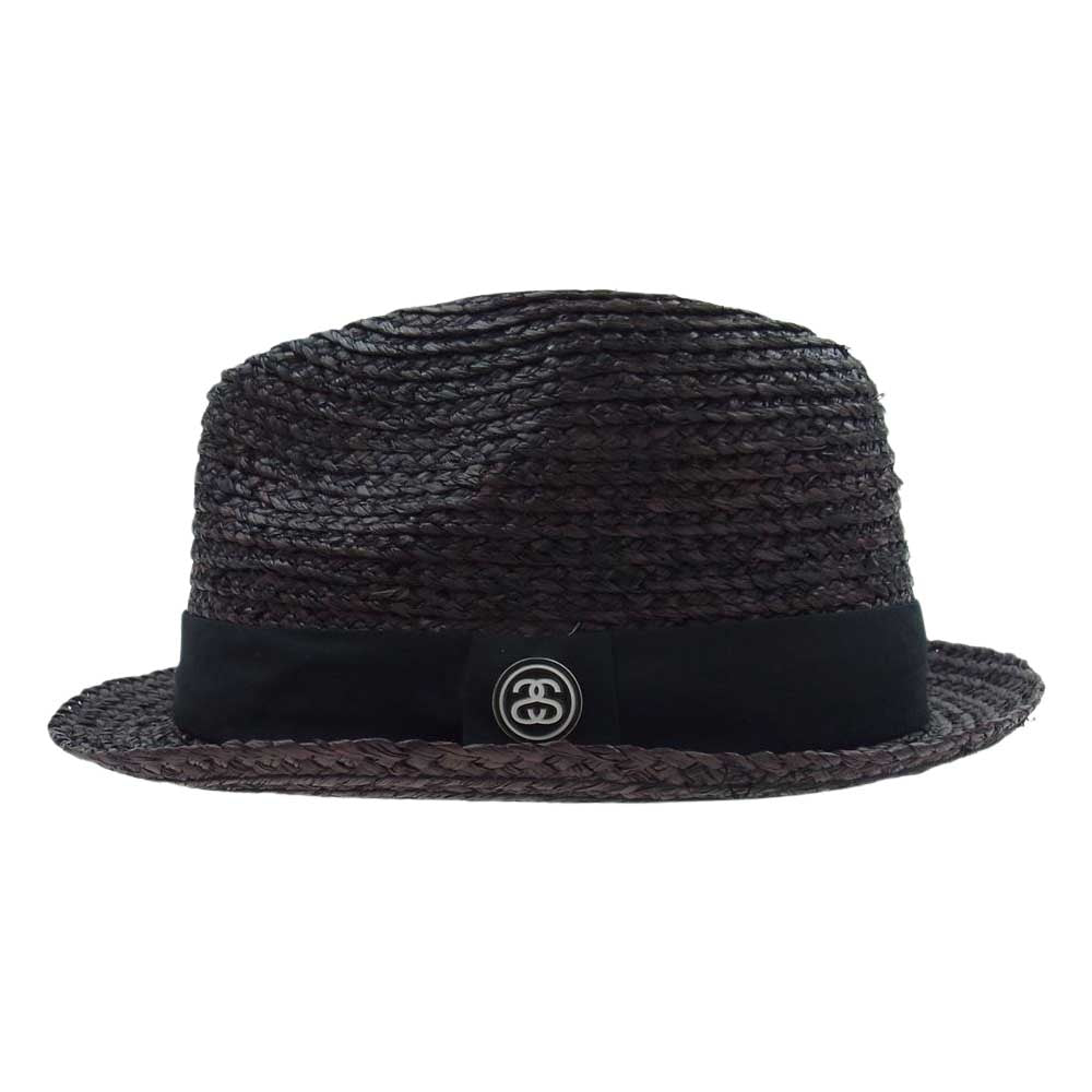 STUSSY ステューシー SS ロゴリボン 麦わら帽子 ストローハット ダークブラウン系 L/XL【中古】